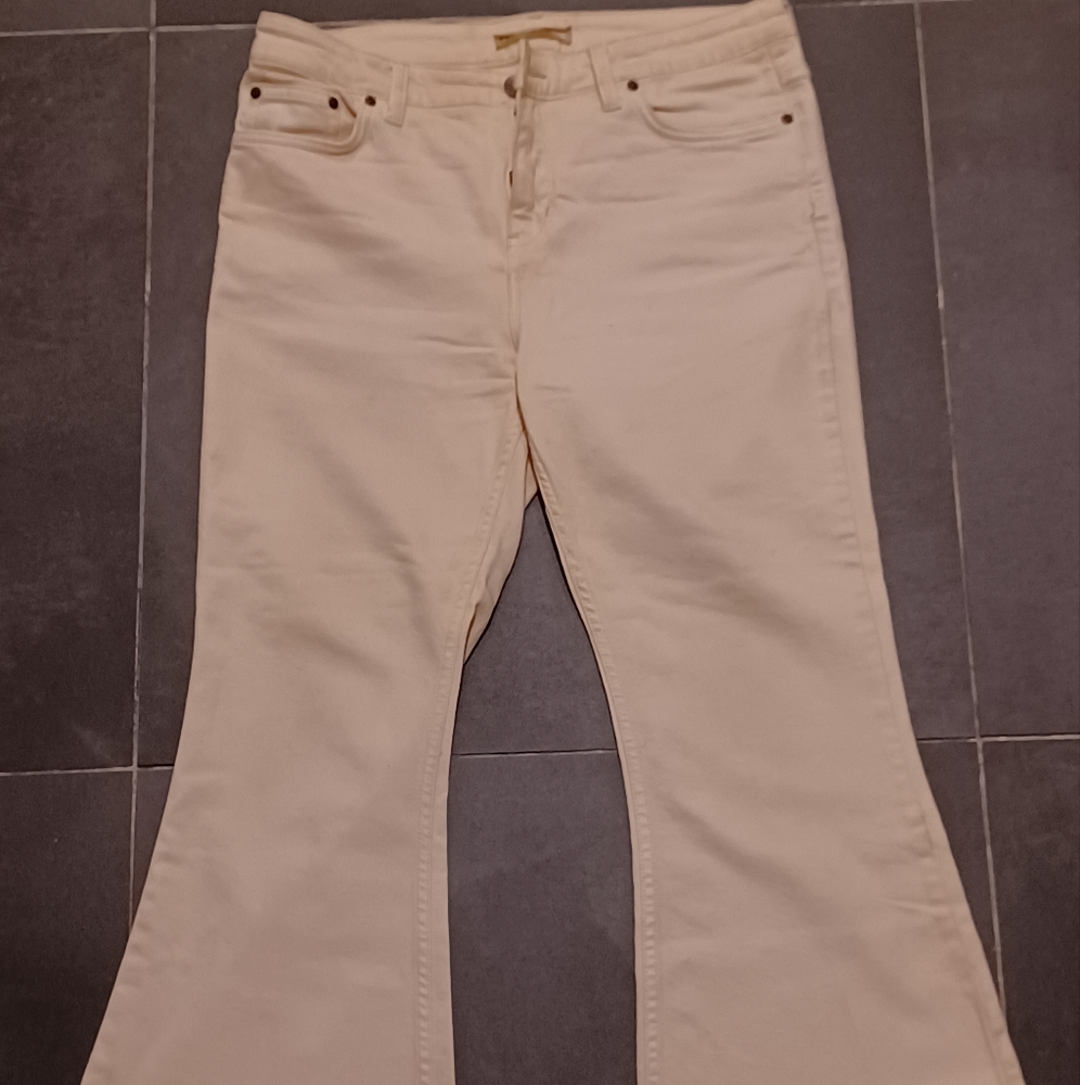Free People Cream Flare & Wide Leg Jeans